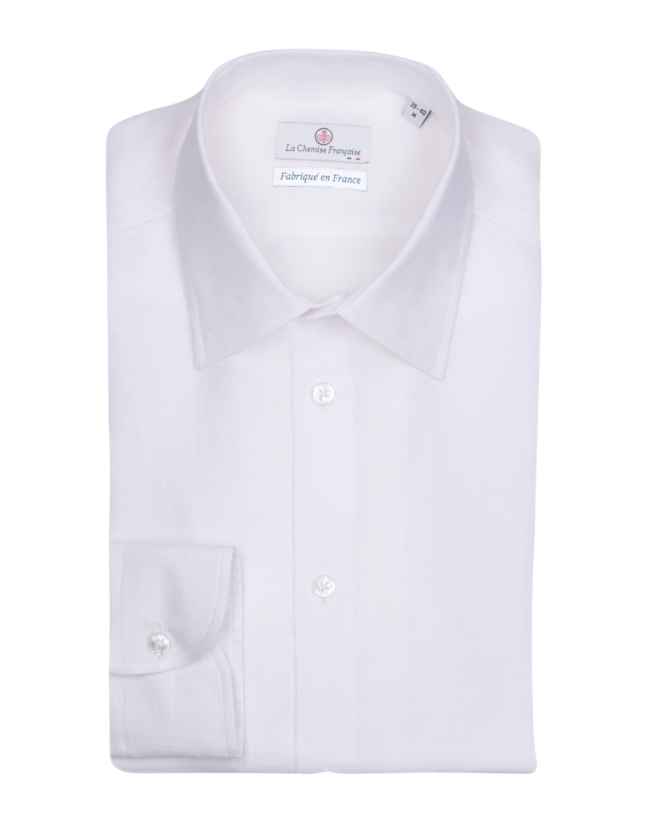 la chemise francaise chemise lin blanc col souple pliee La Chemise Française - Chemise Lin Normand Blanc - Col Souple – 3XL / Ajustée
