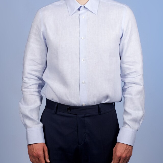La Chemise Française - Chemise Lin Normand Bleu Ciel - Col Souple – 3XL / Ajustée