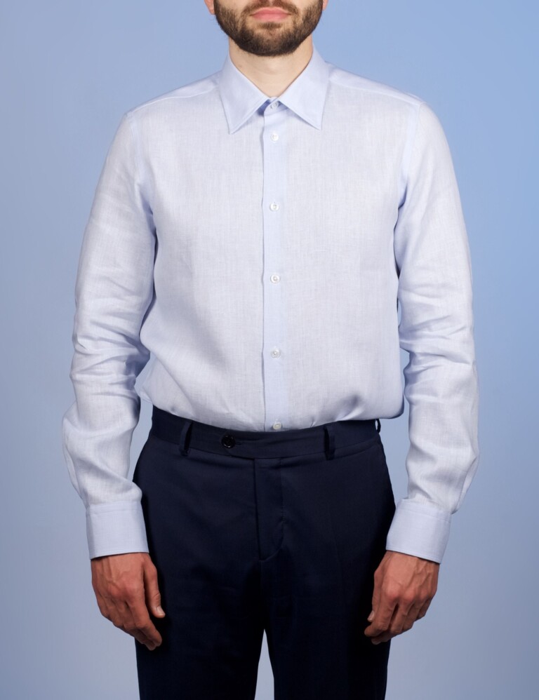 La Chemise Française - Chemise Lin Normand Bleu Ciel - Col Souple – 3XL / Ajustée