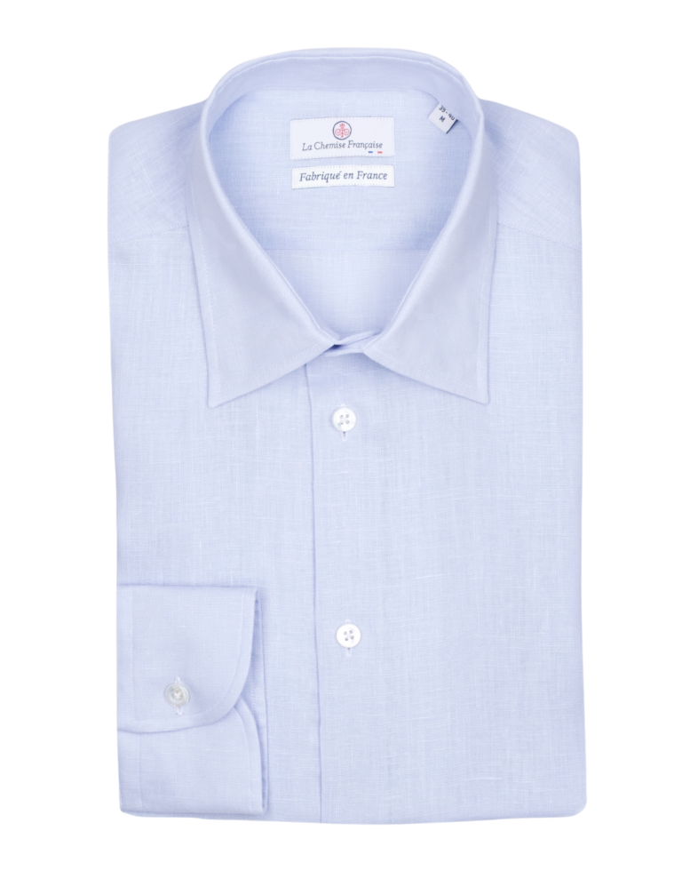 la chemise francaise chemise lin bleu ciel col souple pliee e98f475f a06b 4cf5 9a89 4e7eedcafb22 La Chemise Française - Chemise Lin Normand Bleu Ciel - Col Souple – 3XL / Ajustée