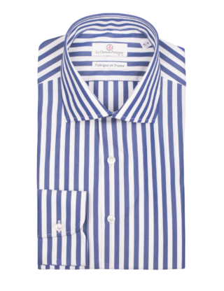 La Chemise Française - Chemise Rayure Bâton Bleue 7mm  Col Italien