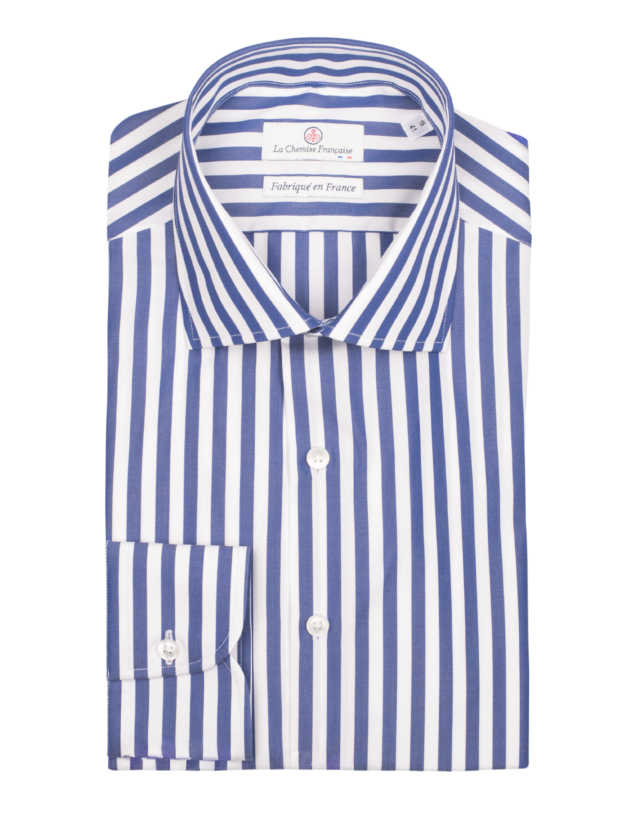 La Chemise Française - Chemise Rayure Bâton Bleue 7mm – Col Italien