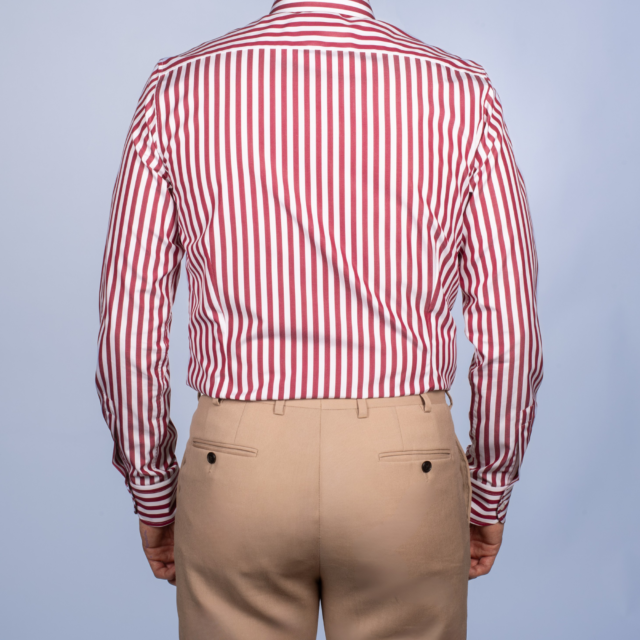 La Chemise Française - Chemise Rayure Bâton Bourgogne 7mm - Col Italien – Ajustée / 46