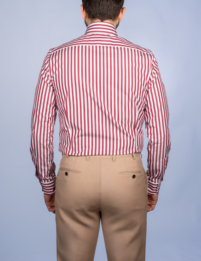La Chemise Française - Chemise Rayure Bâton Bourgogne 7mm - Col Italien – Ajustée / 46