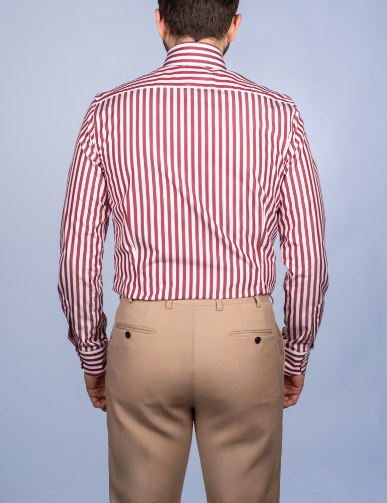 La Chemise Française - Chemise Rayure Bâton Bourgogne 7mm - Col Italien – Ajustée / 46
