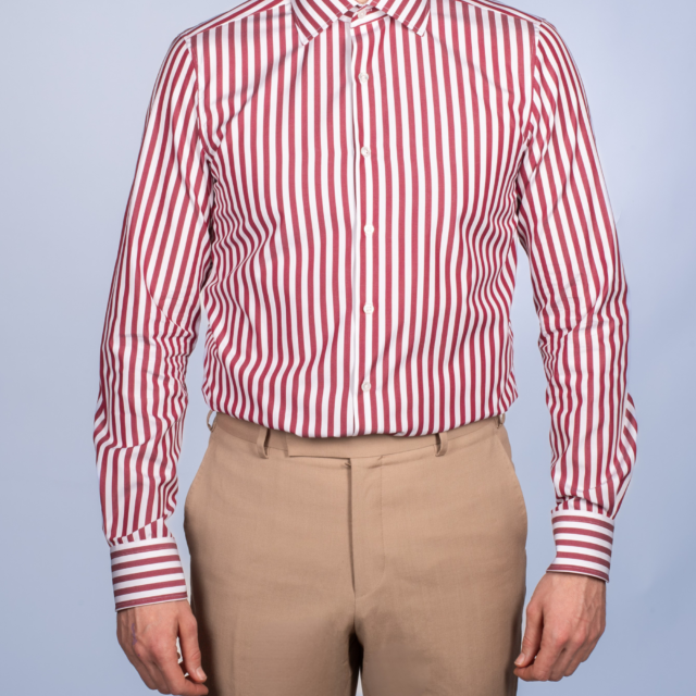 La Chemise Française - Chemise Rayure Bâton Bourgogne 7mm - Col Italien – Ajustée / 46