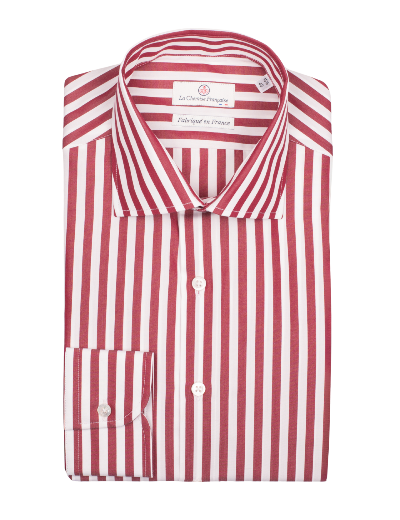 la chemise francaise chemise rayure baton bourgogne 7mm col italien pliee La Chemise Française - Chemise Rayure Bâton Bourgogne 7mm - Col Italien – Ajustée / 46