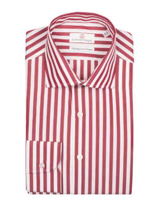 La Chemise Française - Chemise Rayure Bâton Bourgogne 7mm  Col Italien