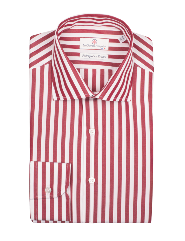 La Chemise Française - Chemise Rayure Bâton Bourgogne 7mm – Col Italien