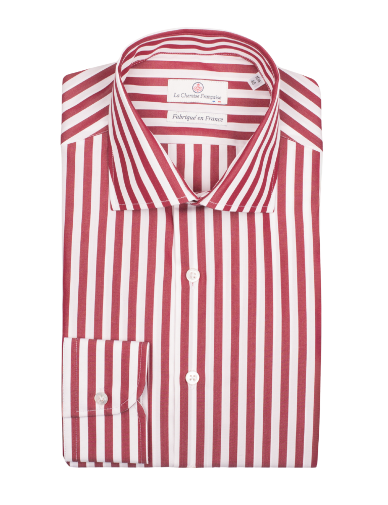 La Chemise Française - Chemise Rayure Bâton Bourgogne 7mm - Col Italien – Ajustée / 46