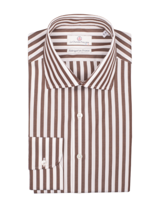 La Chemise Française - Chemise Rayure Bâton Chocolat 7mm – Col Italien