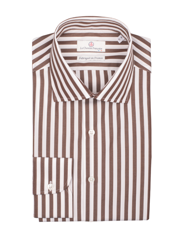 La Chemise Française - Chemise Rayure Bâton Chocolat 7mm – Col Italien
