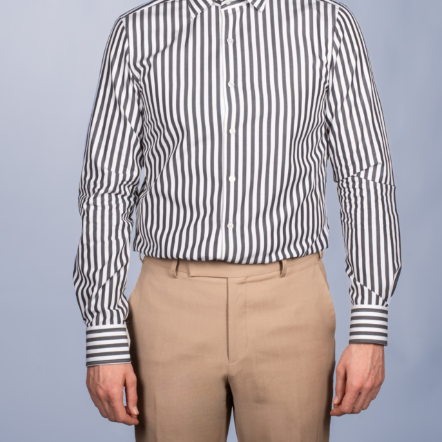 La Chemise Française - Chemise Rayure Bâton Noire 7mm - Col Italien – Ajustée / 46