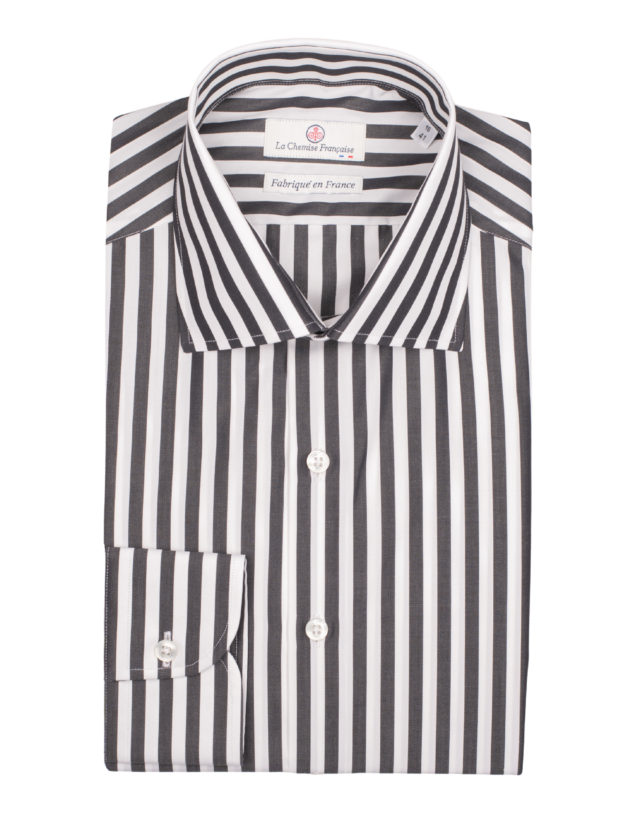 La Chemise Française - Chemise Rayure Bâton Noire 7mm – Col Italien
