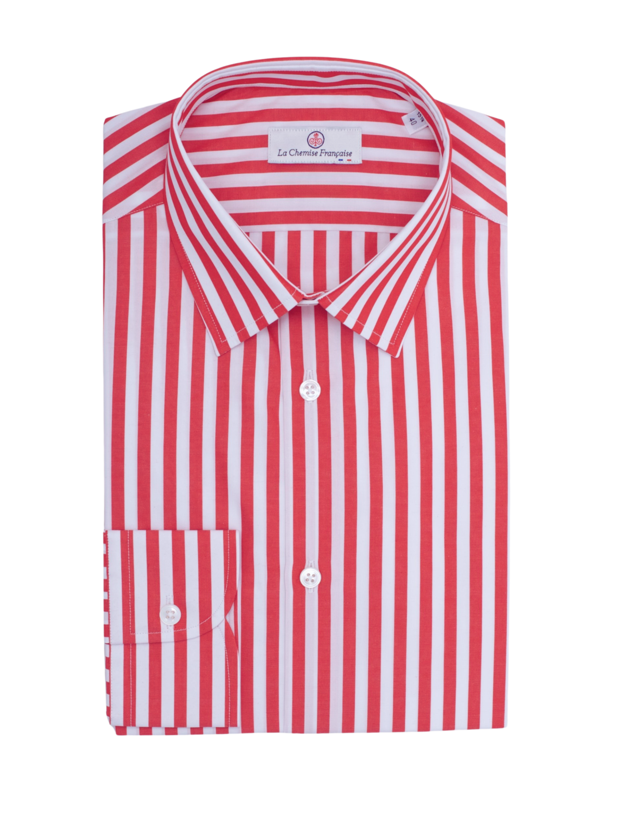 la chemise francaise chemise rayure baton rouge 7mm pliee La Chemise Française - Chemise Rayure Bâton Rouge 7mm - Petit Col Français – 45