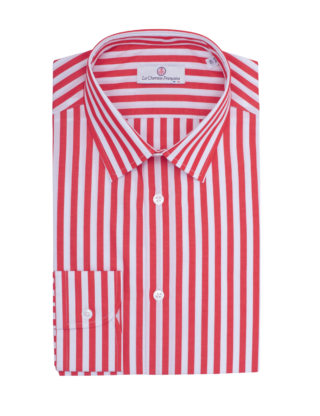 La Chemise Française - Chemise Rayure Bâton Rouge 7mm  Petit Col Français