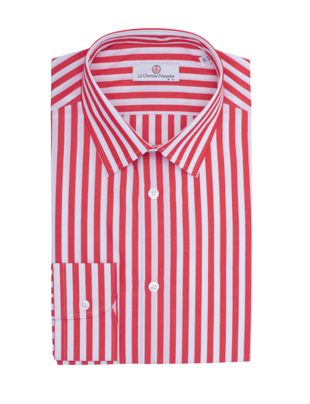 La Chemise Française - Chemise Rayure Bâton Rouge 7mm – Petit Col Français