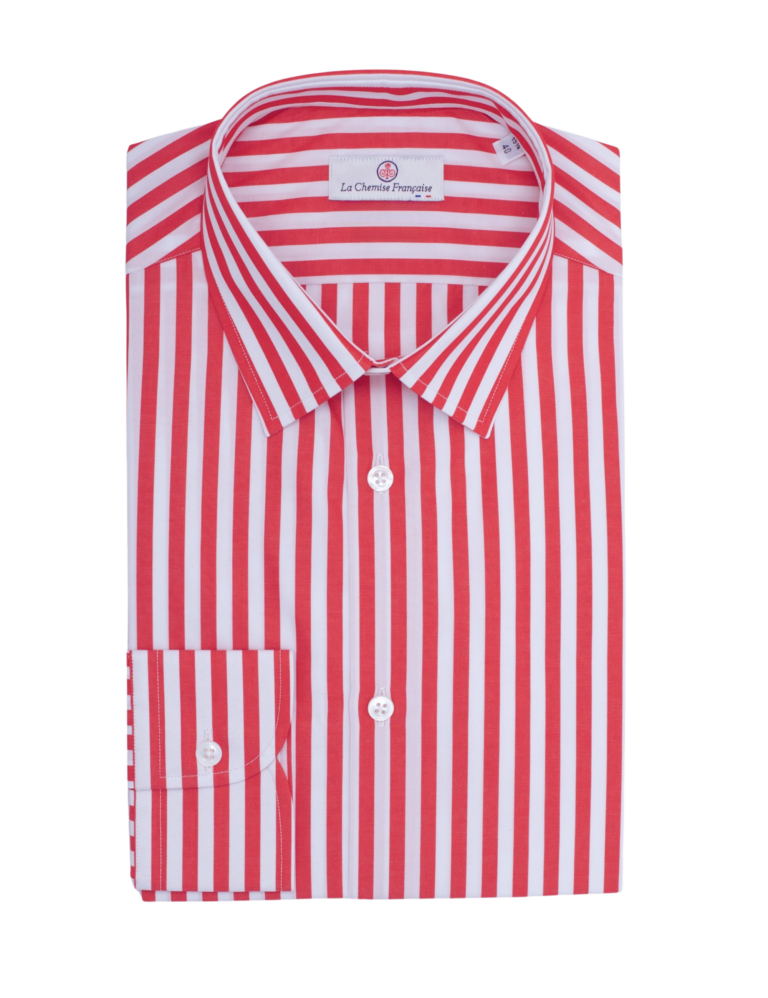 La Chemise Française - Chemise Rayure Bâton Rouge 7mm - Petit Col Français – 45