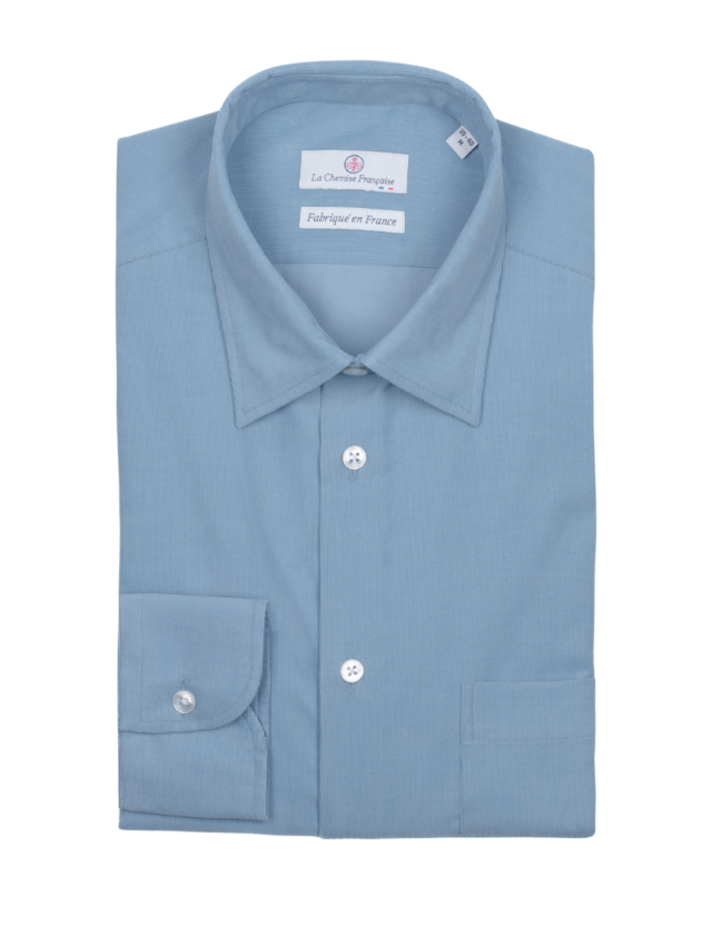 Chemise Velours Milleraies Bleu Argile par la marque La Chemise Française La Chemise Française - Chemise Velours Milleraies Bleu Argile