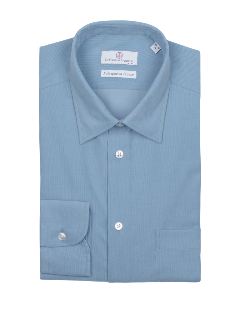 La Chemise Française - Chemise Velours Milleraies Bleu Argile – 2XL