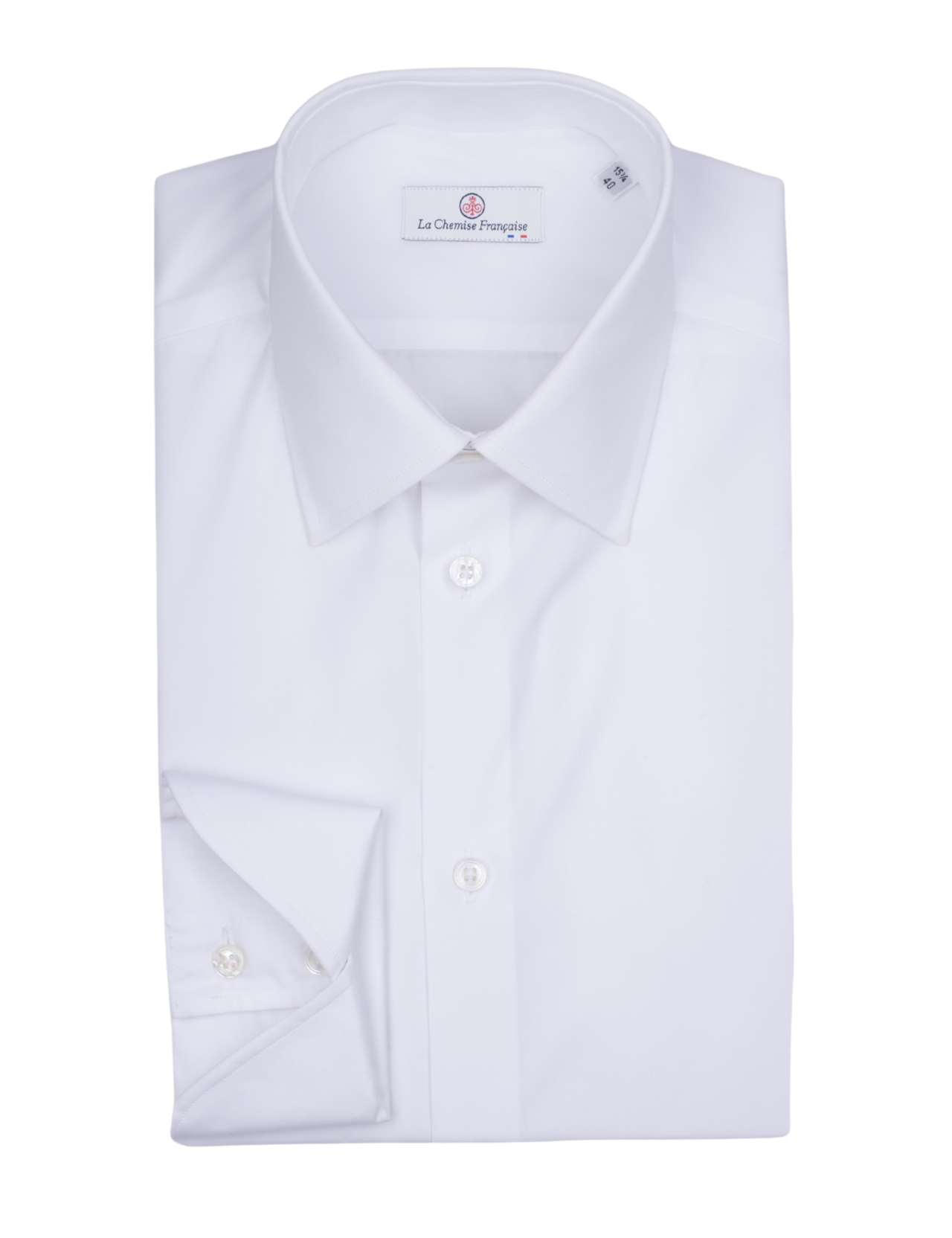 la chemise francaise chemise virtuose col francais poignets napolitains blanche pliee La Chemise Française - Chemise Virtuose Blanche – Droite / 50