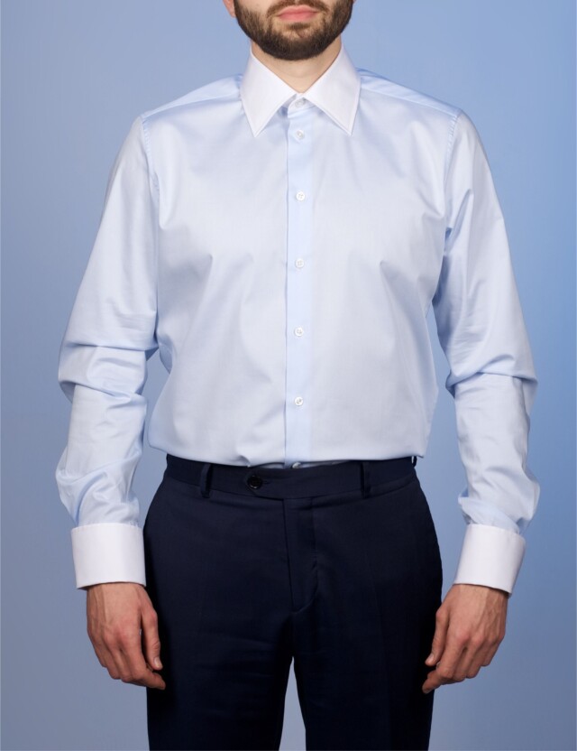 La Chemise Française - Chemise Virtuose Bleu Ciel/Blanche – Droite / 50