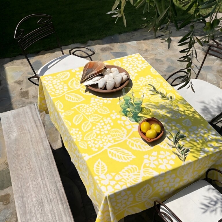 Fleur de Soleil - Nappe enduite Hortensia jaune