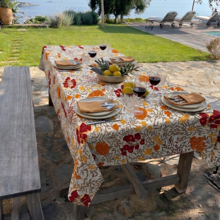 Fleur de Soleil - Nappe enduite Mimosa Rouge