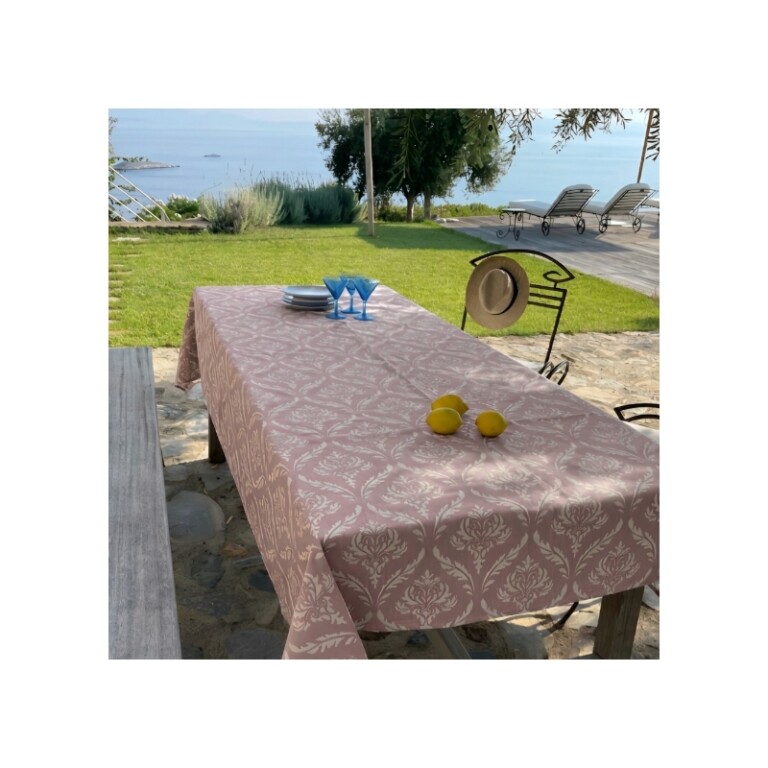 Fleur de Soleil - Nappe enduite Pompadour rose
