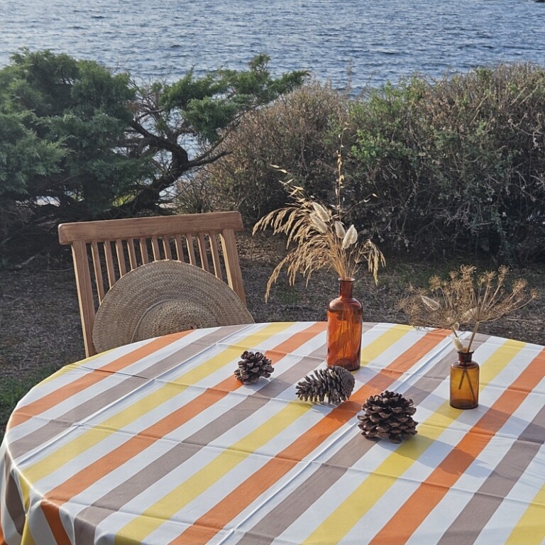 Fleur de Soleil - Nappe enduite Rayure Jaune