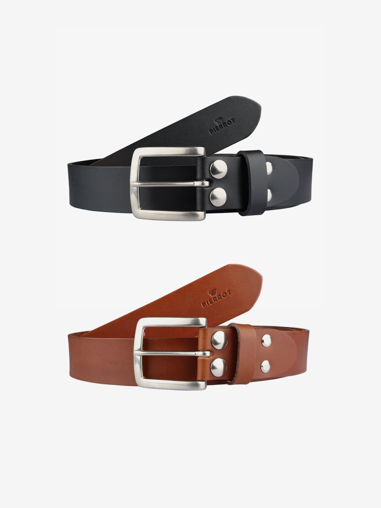 pack de 2 ceintures en cuir noir et cognac 6739529 Pierrot - Pack de 2 ceintures en cuir noir et cognac – 130 / 130
