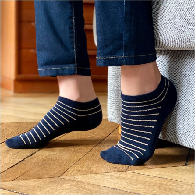 Maison Broussaud - Les Rayées - chaussettes femme - coton marine – 39/41 / Marine Gold