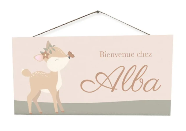 L’Atelier BABY’SPHERE - Plaque de porte biche personnalisée – une touche poétique pour la chambre de bébé