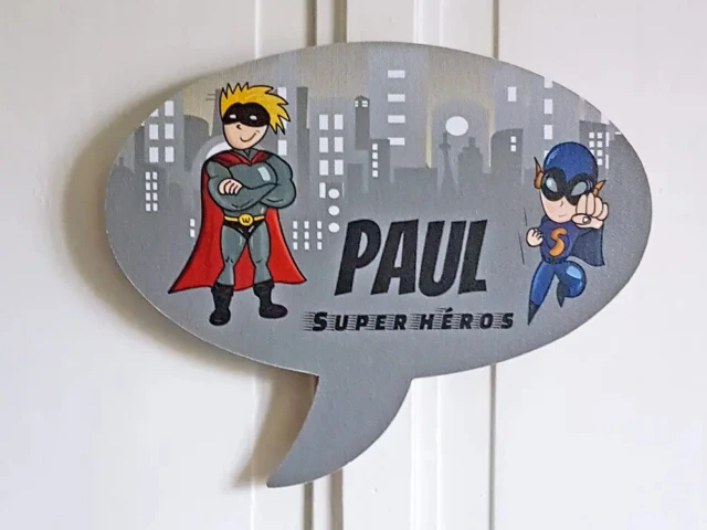 Atelier Baby'Sphère - Plaque prénom personnalisée Thème Super‑héros – Cadeau original enfant