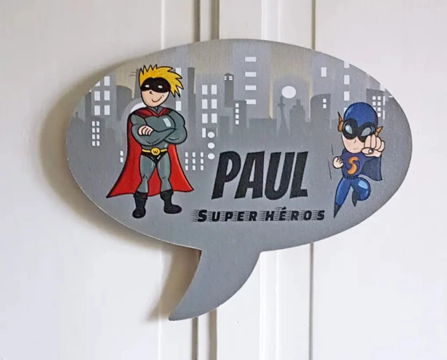 L’Atelier BABY’SPHERE - Plaque prénom personnalisée Thème Super‑héros – Cadeau original enfant