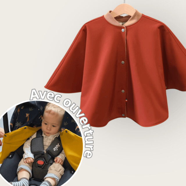 Les Mômes des Dômes - Poncho avec ouverture spécial voiture approuvé par Sécurange - Brique