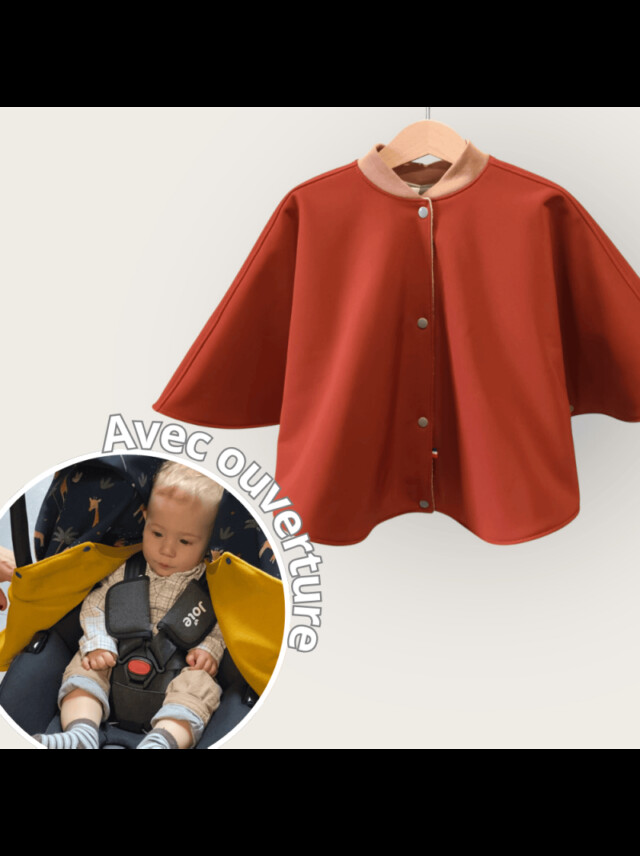 Les Mômes des Dômes - Poncho avec ouverture spécial voiture approuvé par Sécurange - Brique