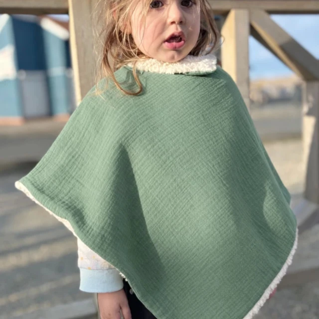 Petit Pote - Poncho bébé enfant coton bio / Doublure écrue – Taille unique / Camel