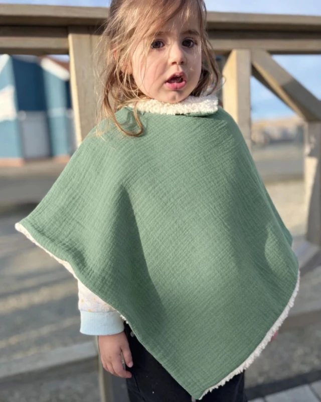Petit Pote - Poncho bébé enfant coton bio / Doublure écrue – Taille unique / Camel