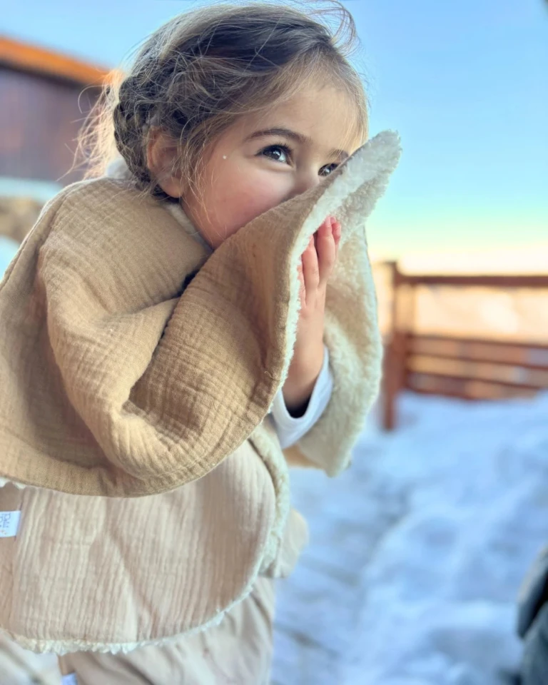 Petit Pote - Poncho bébé enfant coton bio / Doublure écrue – Taille unique / Ecru