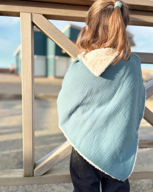 Petit Pote - Poncho bébé enfant coton bio / Doublure écrue – Taille unique / Camel