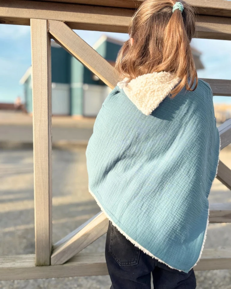 Petit Pote - Poncho bébé enfant coton bio / Doublure écrue – Taille unique / Ecru