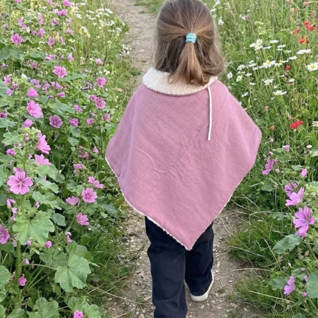 Petit Pote - Poncho bébé enfant coton bio / Doublure écrue – Taille unique / Camel