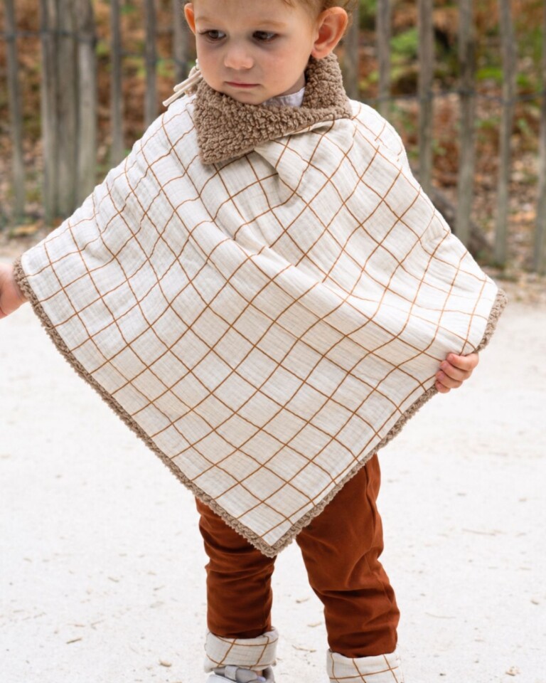 Petit Pote - Poncho bébé enfant coton bio / Doublure marron