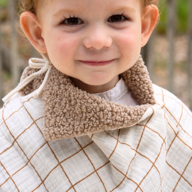 Petit Pote - Poncho bébé enfant coton bio / Doublure marron – Taille unique / Vert d'eau