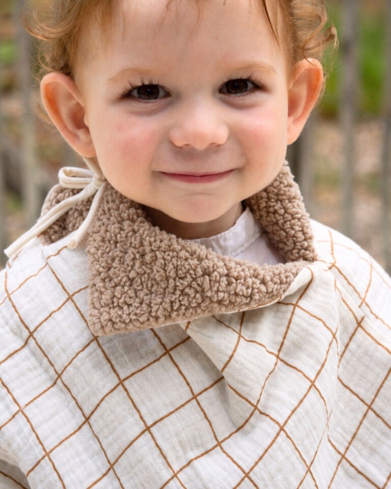 Petit Pote - Poncho bébé enfant coton bio / Doublure marron – Taille unique / Vert d'eau