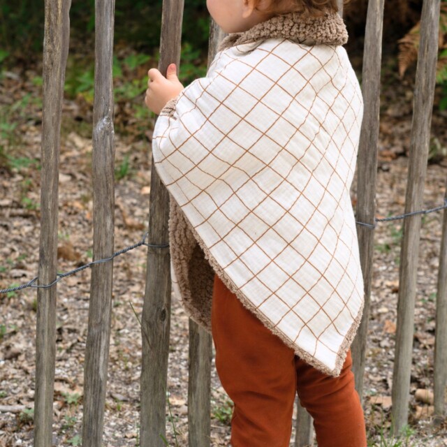 Petit Pote - Poncho bébé enfant coton bio / Doublure marron – Taille unique / Vert d'eau
