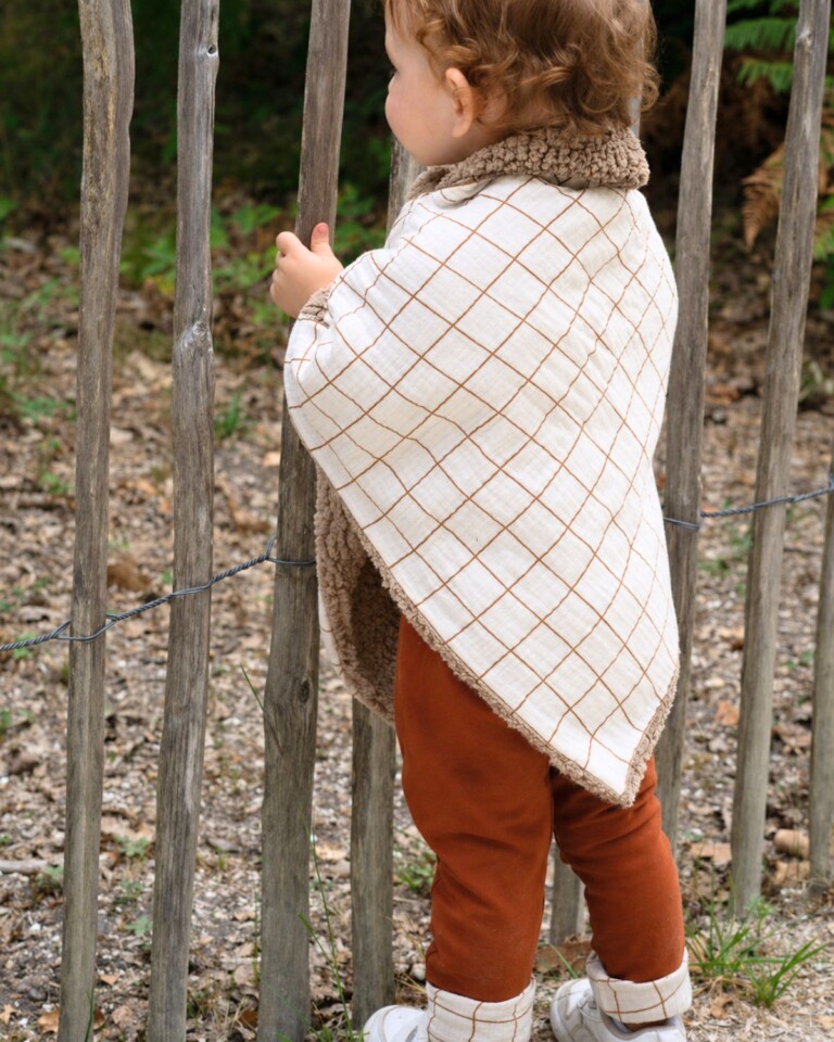 Petit Pote - Poncho bébé enfant coton bio / Doublure marron – Taille unique / Vert d'eau