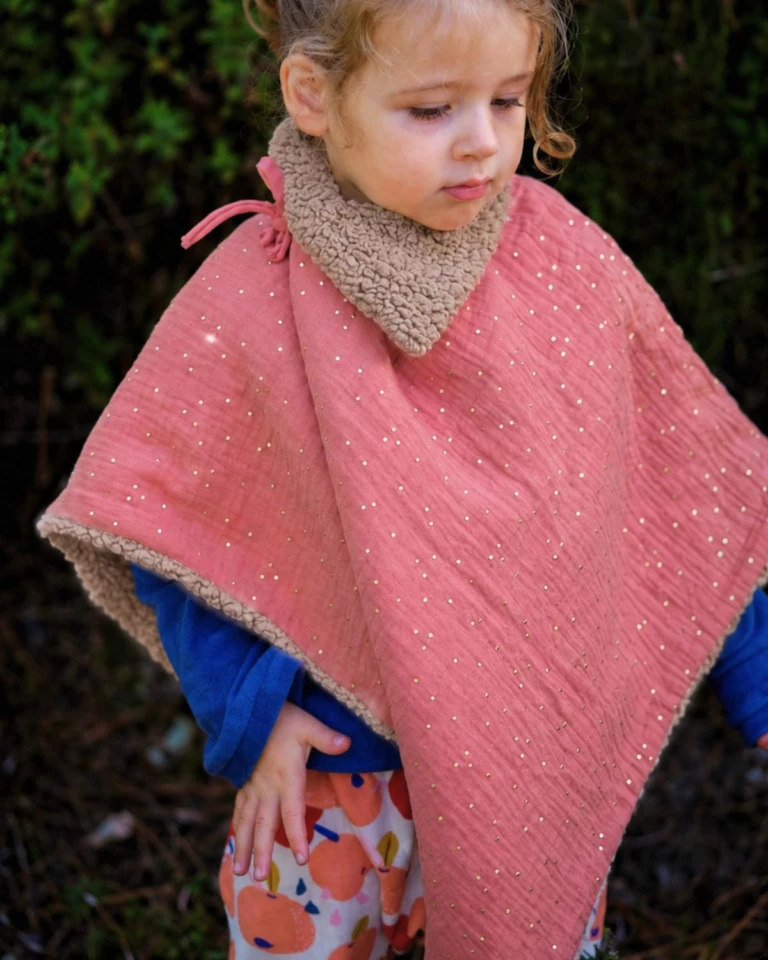 Petit Pote - Poncho bébé enfant pois dorés – Taille unique / Rose doré