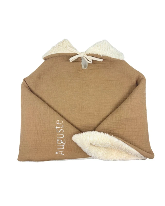 Petit Pote - Poncho bébé enfant personnalisé / Coton Bio – Taille unique / Havane